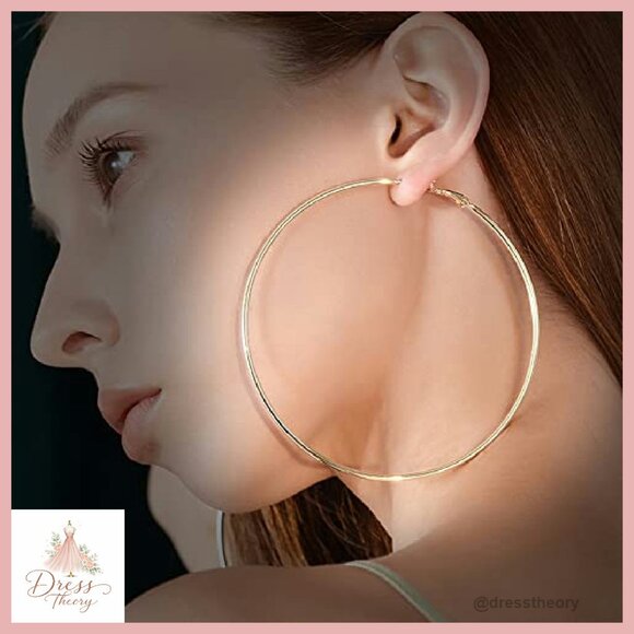 Large 100mm Hoop Earrings Hypoallergenic 14K Gold Plated Statement Jewelry - Picture 6 of 7